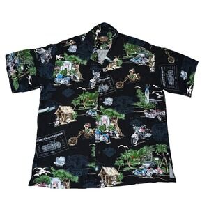Harley Davidson x‎ Tori Richard Shirt XL Hawaiian Black AOP Camp Button Up